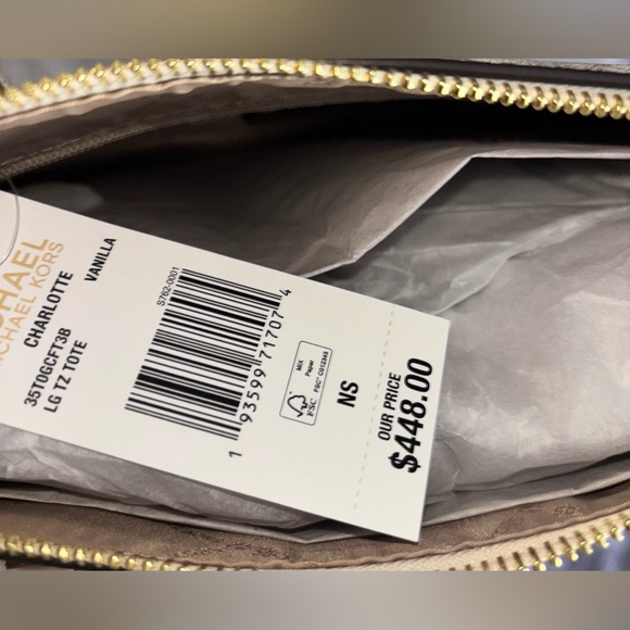 NWT Charlotte Large Logo and Leather Top-Zip Tote Bag - Picture 9 of 11